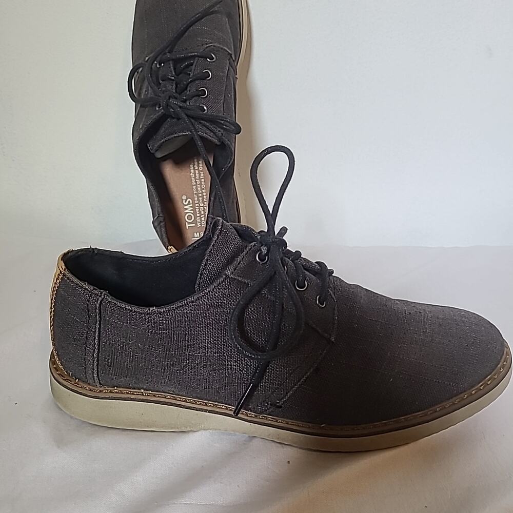 Toms Preston Men Shoes Black Chambray Comfort Lace Up Plain Toe Derby Oxford 9 M